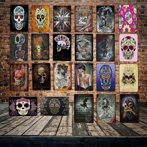 [ WellCraft ] Sugar Skull Metal Plaque Wall Tin Signs Posters art Vintage Painting Personality Custom Bar Decor LT-1807