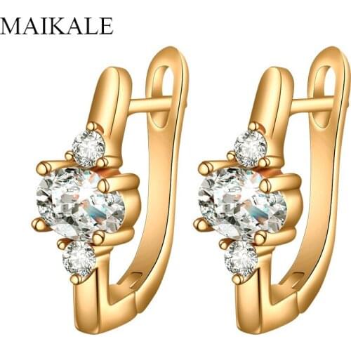 MAIKALE Classic Cubic Zirconia Stud Earrings for Women Gold CZ Beads Earrings New Fashion Party Jewelry Exquisite Gifts