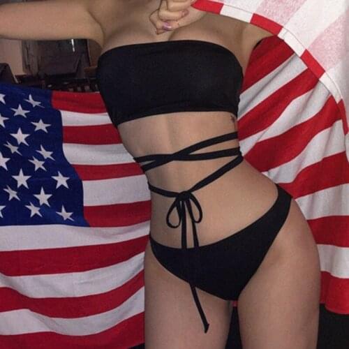 Womens Swimwear 2021 Japanese and Korean Sexy Womens Tube Top Two-Piece Suit Bikini Vacation European and American Style