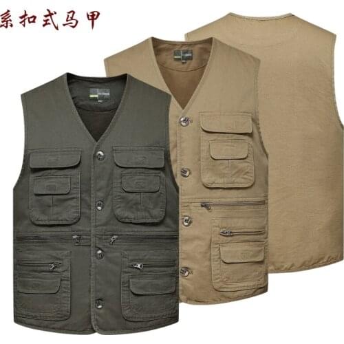 Plus size S-4XL vest spring and autumn casual outdoor vest multi-pocket photography cotton vest mens fishing sleeveless vest