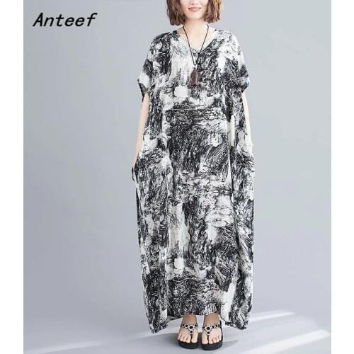 Cotton satin plus size vintage floral women casual loose maxi long summer beach dress elegant clothes 2021 ladies dresses