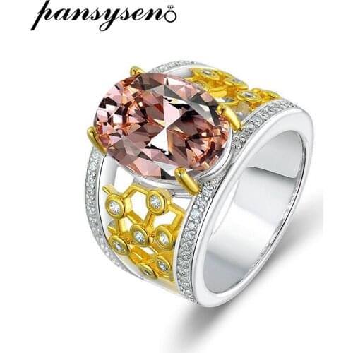 PANSYSEN Solid Silver 925 Fine Jewelry 10*14MM Oval Cut Morganite Emerald Created Moissanite Diamond Rings for Women Wholesale