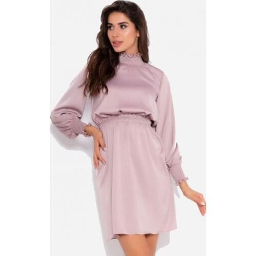 Women Casual Draw Back Party Dress Long Sleeve Stand Collar Straight Mini Solid Prom Dress 2021 Summer New Fashion Women Dress