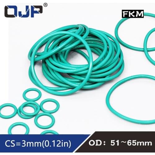 1PC Fluorine rubber Ring Green FKM Oring Seal OD51/52/53/55/56/58/60/61/62/63/65*3mm Rubber O-Rings Seal Oil Ring Gaskets Washer