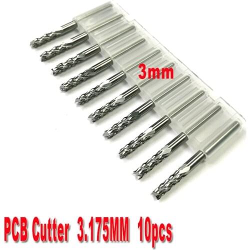 10pcs/lot 3.0mm Mini PCB Carbide Tools, CNC Cutting Bits, Millinging Cutters Kit for Engraving Milling Machine