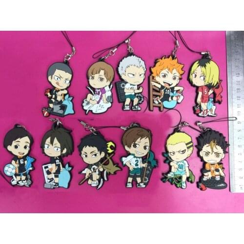 11PCS/LOT Haikyuu Anime keychain Oikawa Tooru Kozume Kenma Kuroo Satori Koutarou Hinata Kageyama Rubber strap/mobile phone charm