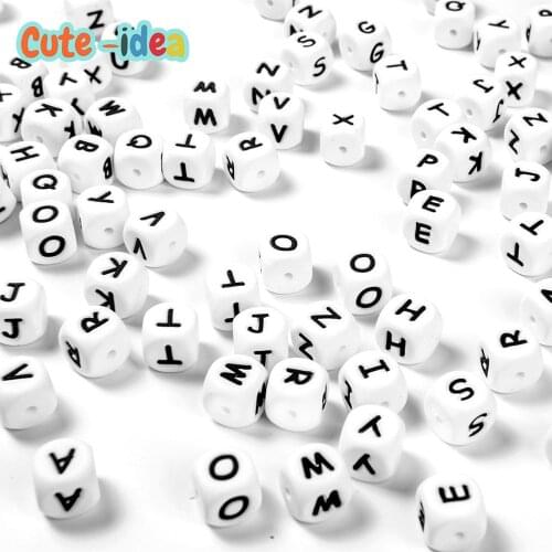Cute-idea 30pcs 12mm Silicone Letters Beads Baby Teething Teethers English Alphabet Letter Beads BPA Free Baby Shower Gifts