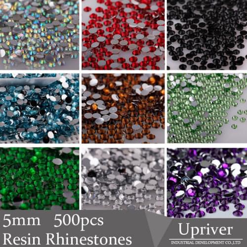 Upriver 500pcs 5mm Non Hotfix Crystal Resin Rhineston Flatback Glue On Strass Diamonds Many Colors For 3D Nails Art Decorations