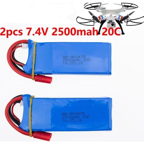 Syma X8W X8C X8 Battery 2Pcs/Lot 7.4V 2S 2500mAh Lipo Battery EC3 Plug X8W For RC Quadcopter Helicopter Spare Part