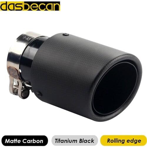 Dasbecan Matte 3k Carbon Rolling Edge Titanium Black Car Tail Pipes Nozzle on Muffler Car Styling Rear Exhaust Pipe Universal