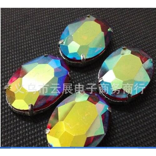 Free shipping ! 13x18mm 20x30mm 100pcs Oval Siam AB Sew on Rhinestone For Garment Bags Shoes Dress Decoration With Claws