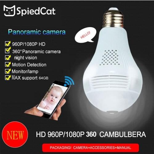 Bulb Lamp Wireless IP Wifi 960P HD Panoramic Fish Eye Home Security CCTV Camera 360 Degree Night Vision Camera Support TF Card