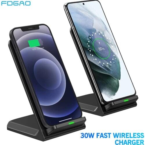 Quick Charge Wireless Charger Qi 30W Max For iPhone 12 11 Pro XS XR X 8 Samsung S21 S20 S10 Fast Charging Phone Holder Chargers