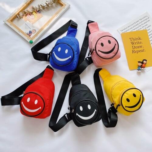 Childrens small pockets smiling face messenger bag boys and girls trendy bags cute backpacks fashion chest bags baby bags