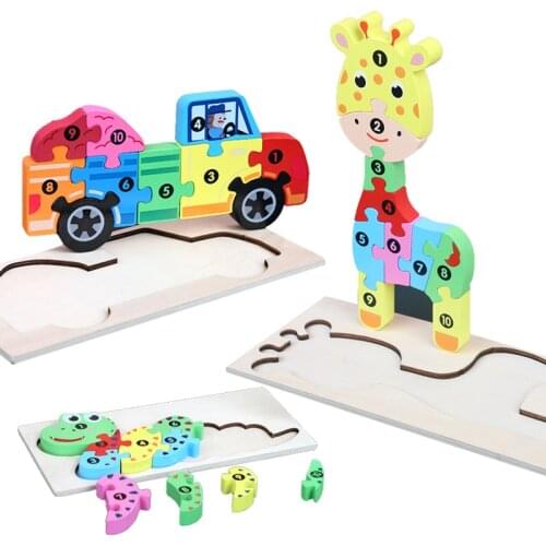 Baby 3D Puzzle Toy Montessori Wooden Education Jigsaw Learning Intelligence Toys Animal Car Rocket Puzzle Toy Gifts For Children