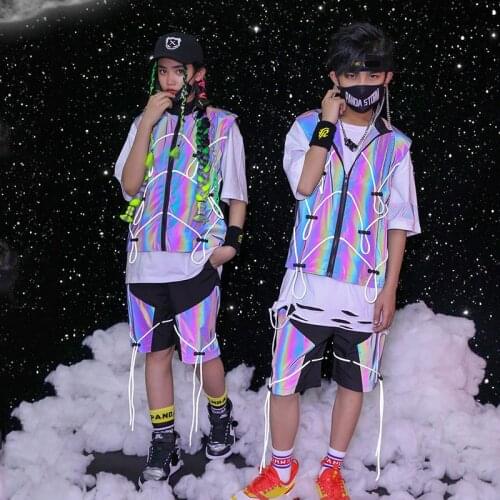 ChildrenS Jazz Sequins Reflective Suit Boys Hip Hop Clothing Girls Children Modern Dance Hip Hop Performance Costumes DQS7059