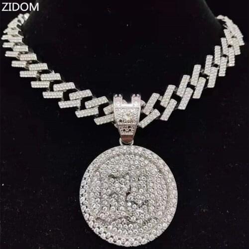 Men Women Hip Hop 6ix9ine Round Pendant Necklace Rhombus Cuban Chain Iced Out Bling Bling HipHop Necklaces Fashion Charm Jewelry
