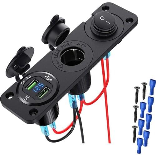 Dual USB Metal Fast Charging QC3.0 Cigarette Lighter Socket With Switch Control Waterproof 12V USB Charger Power Adapter Socket