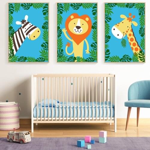 Elegant Poetry Kawaii Jungle Animal Cartoon Modern Canvas Painting Art Print Poster Picture Paintings Children Bedroom Wall Deco