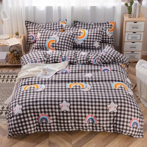Claroom plaid comforter bedding sets Rainbow duvet cover set cute bed linen bed sheets set AD56