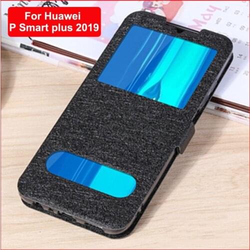 For Huawei P Smart plus 2019 flip case leather + TPU shell open window phone battery cover PSmartplus 2019 back cover holster