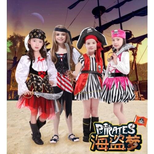 Childrens Day Pirates of the Caribbean Captain Kids JACK Pirates Costume Halloween Party Cosplay Clothes Suit for Girls