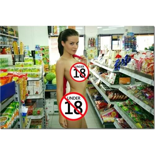 Beauty Girl in the Supermarket Wallpaper Wall Art Posters Canvas Cloth Fabric Print Painting for Home Decor Picture