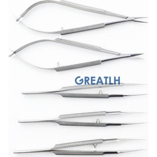 8pcs/set 10.5CM ophthalmic micro tweezer forceps 12.5cm needle holder ophthalmic scissors microsurgical dental instruments