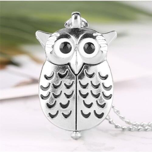 Cute Silver Vintage Night Owl Loverly Pendant Mini Small Quartz Pocket Watch Women Lady Girl Necklace Animal Clock Birthday Gift