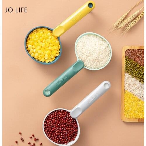 JO LIFE Multifunction Kitchen Supplie Measuring Spoon Plastic Rice Flour Long Handle Scoop with Sealing Clip