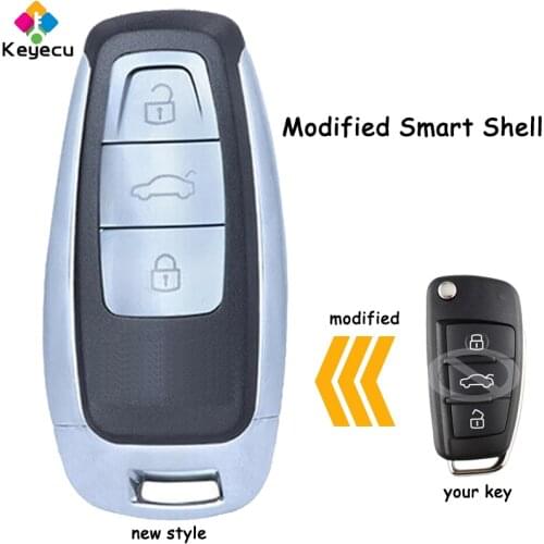 KEYECU Modified Smart Entry Flip Remote Car Key Shell Case With 3 Buttons - FOB for Audi A3 A4 A6 A8 TT Q2 Q3 Q5 Q7 S3 A5 A7 RS3
