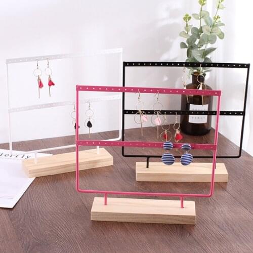 Fashion 44 Holes Wood Earrings Organizer Jewelry Holder Necklace Bracelet Rack 2 Layers Jewelry Display Stand Jewelry Packing
