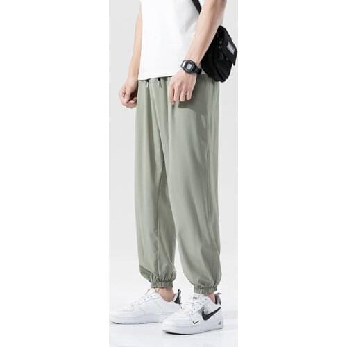 Men Clothing 2021 Summer Thin Ice Silk Stretch Casual Pants Trendy Pants Male Harlan Nine-point Pants Refreshing and Handsome