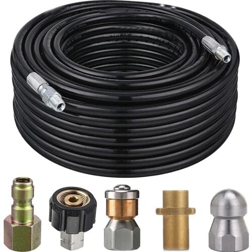15M,Tool Daily Sewer Jetter Kit For karcher Pressure Washer, 1/4" NPT x 100' Hose, Button Nose Sewer Jetting Nozzle，4000 PSI
