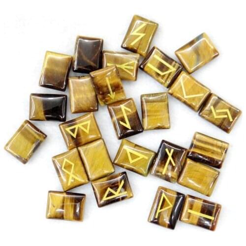 Natural Stone Quartz crystal Onyx tiger eye Viking Runes Amulet Reiki pendant for diy Jewelry making necklace Accessories25pcs