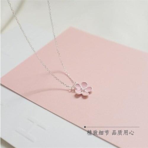New Fresh And Lovely Pink Flash Crystal Peach 925 Sterling Silver Jewelry Cherry Blossoms Flower Women Pendant Necklaces XL005