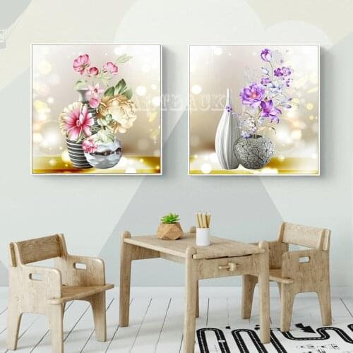 New Full square drill 5d diy diamond painting peony 2pcs flower arrangement diamond embroidery rhinestone mosaic home decoration