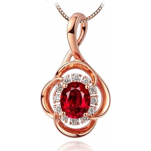 RoseGold Charm Female Oval Pendant Necklace Minimalist Red Crystal Stone Necklaces For Women Rose Gold Zirconia Wedding Necklace