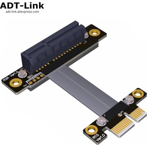 PCIe 3.0 x1 Male to x4 Female Cable EMI Shielding 8G/bps PCI-E III 1x 4x Riser Card Extender Ribbon Cable Elbow Right Angled ADT