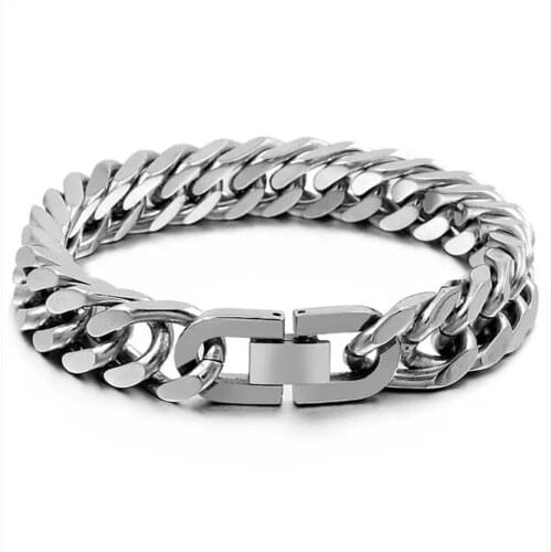 Silver Plated Stainless Steel Men Safety Buckle Chain Bracelet 10mm Wide Hand Wrist Band Jewelry Male Gold Punk Gift Braslet