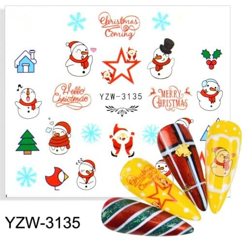 Christmas Nail Sticker Santa Claus Elk Snowman New Year Gift Water Transfer Slider / Adhesive Xmas Cartoon Winter Decal