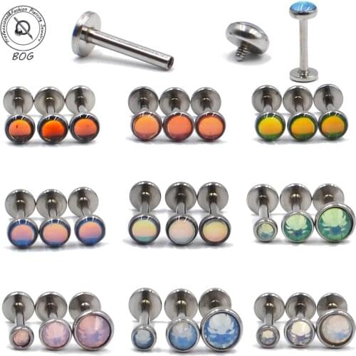 3PCS 16g Internal Threaded Flash Film Glitter Gem Flat Back Labret Stud Ear Tragus Cartilage Helix Earring Piercing Body Jewelry