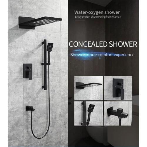 Bathtub Faucets Black Bath Rain Shower Wall Concealed Bathroom Faucets Shower Set Faucet Mixer Black Mixer Set Crane FS-877865R