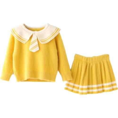 Fashion Children Girls Sweater Knitted Clothing Sets 1-5Yrs Princess Costume Long Sleeve Sweater+Pleated Skirt Set Kids Clothes