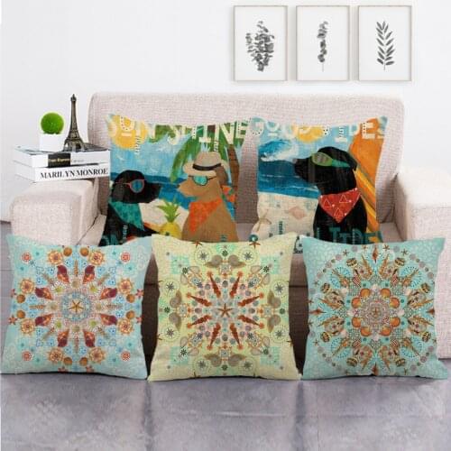 Vintage Seaside Holiday Dog Oil Painting Style Pillow Cushion Covers Linen Pillowcase Sofa Car Cushion Cover Home Decor