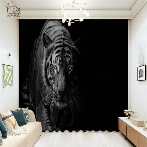 Black Tiger Animals Printed Dining Room Curtains Accessories Modern Living Room Curtains Home Decor Short Curtain Micro Shading