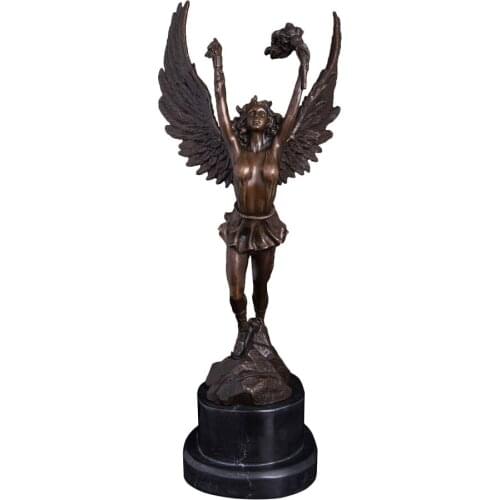 Western Bronze Statue Angel Torchbearers Sculpture Figurine Art Home Decoration