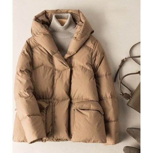 Women 90% White Duck Down Jacket Female Hooded Windproof Short Parkas Soild Color Outwear 2021 Winter New Style Loose Warm