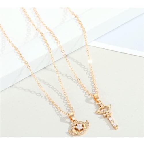 1pc Zircon Star Wing Magic Wand Necklace For Women Gift Jewelry Fashion Shiny Crystal Round Heart Pendant Clavicle Chain Choker