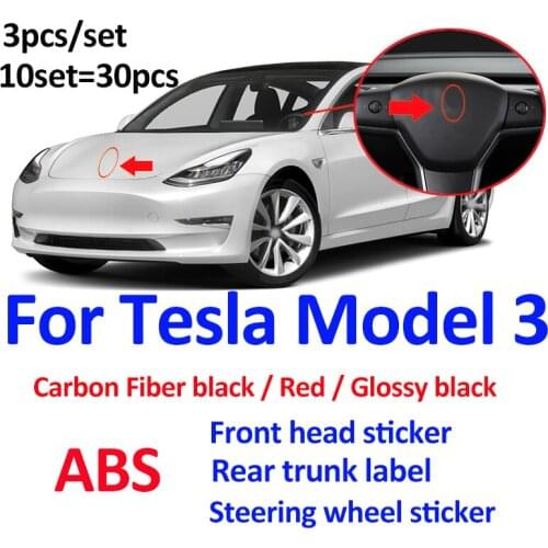 10pcs 30pcs For Model 3 Car Decoration Red/carbon fiber Front Head Sticker Rear Trunk Decal Covers Steering Wheel Label